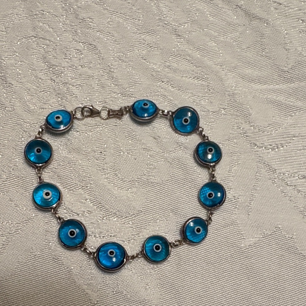 Blue Evil Eye Bracelet Turkish Greek Mediterranean 7”